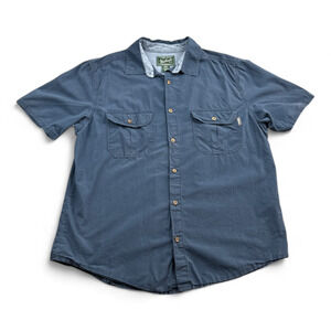 Woolrich Woolen Mills Shirt Adult LARGE Blue Button Up Pockets Cotton Outdoor